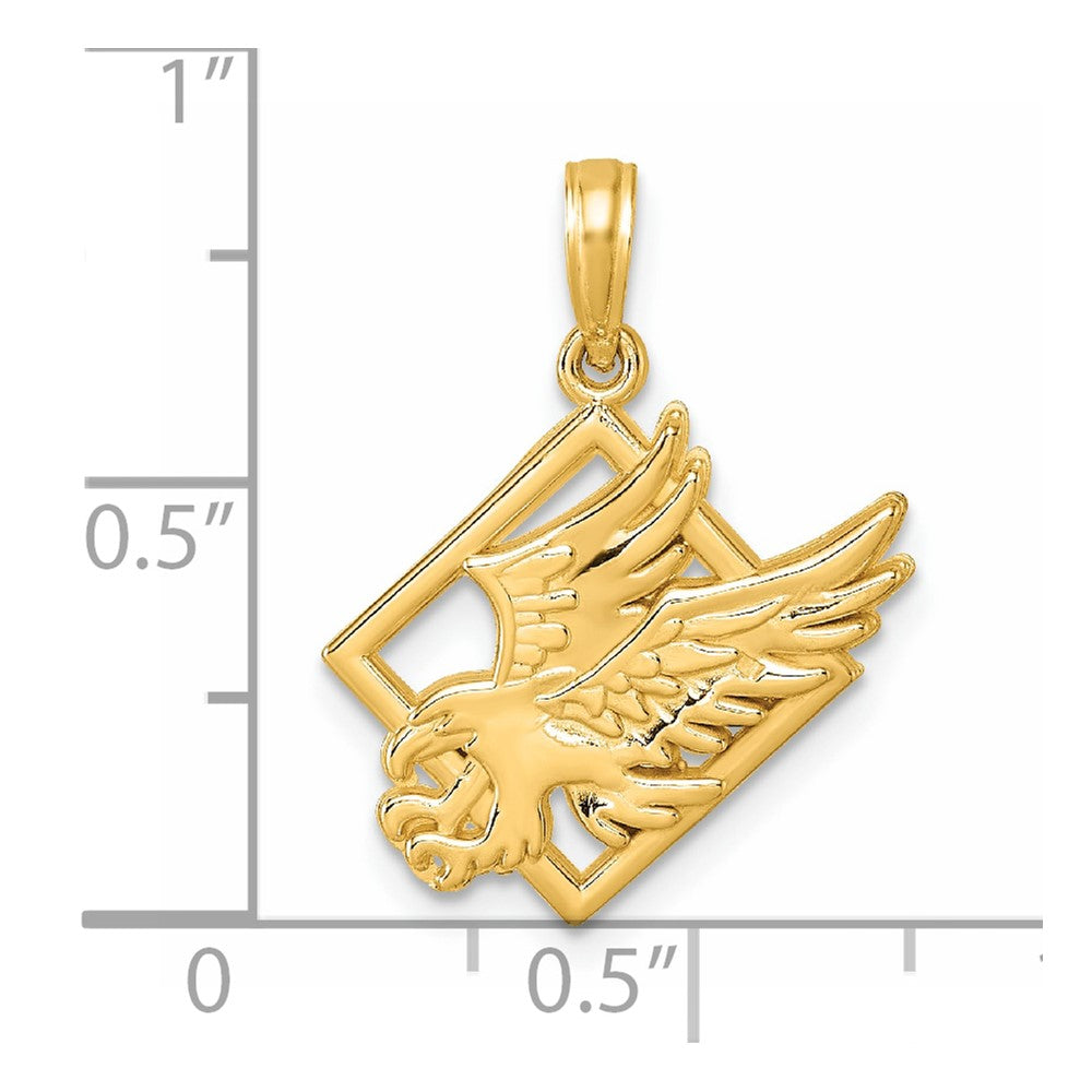 14K Gelbgold Polierter Adler-in-Quadrat-Anhänger