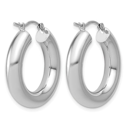 14K Weißgold 5x25mm Poliert Röhre Creolen