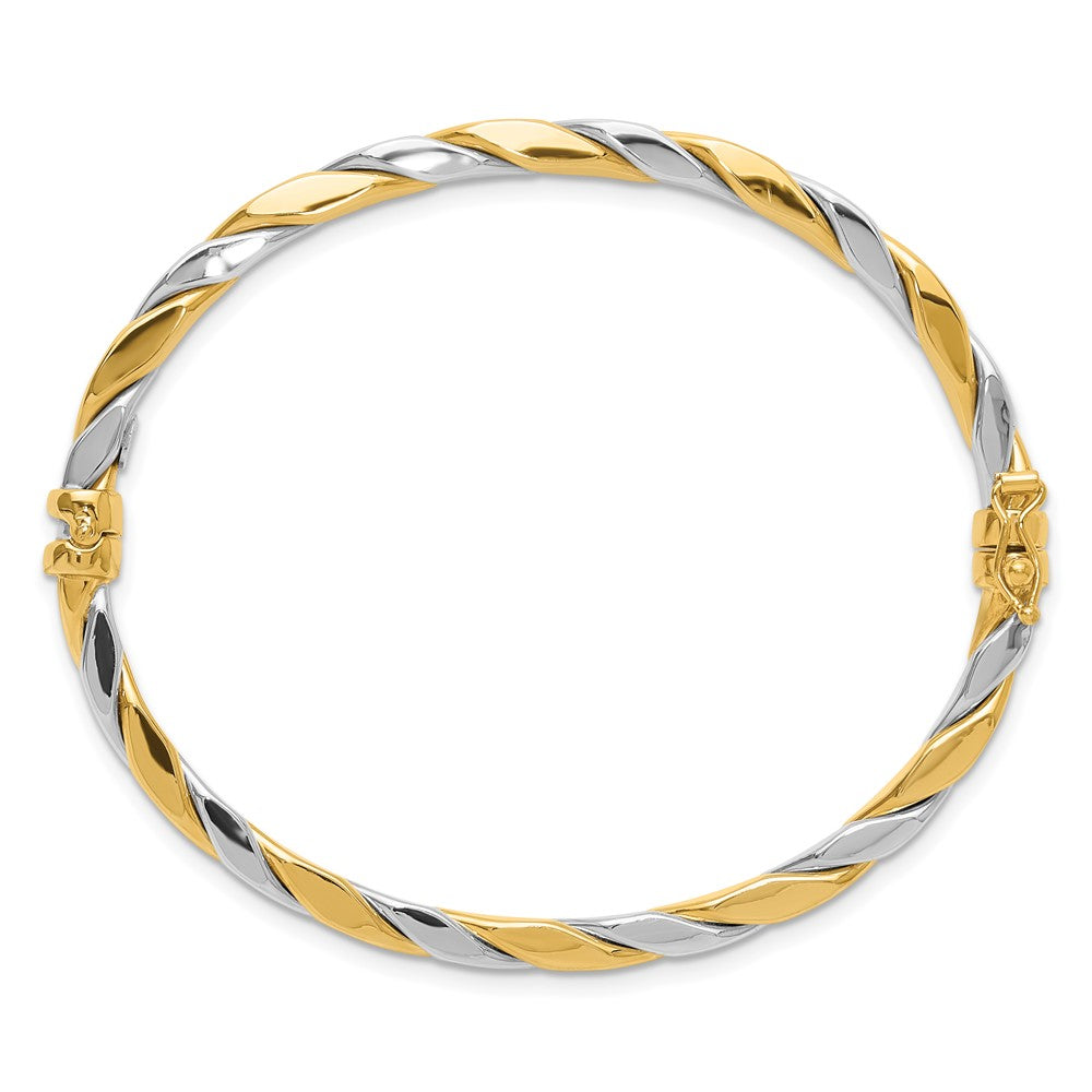 14K Bicolor Gold Bicolor Poliert und Gedreht 3.50mm Klappbar Oval Armreif Armband