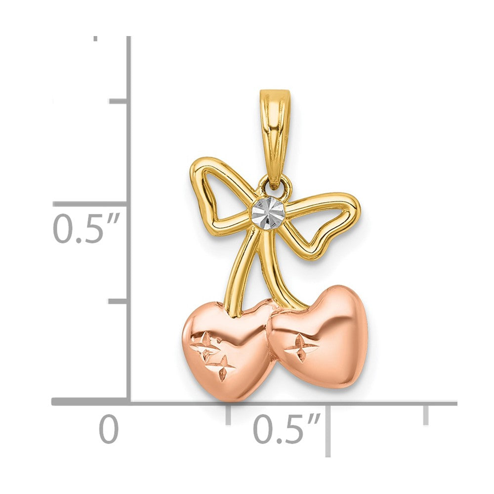 14K Gelbgold mit Rhodium-Beschichtung, poliert, Herz-Kirschen-Charm