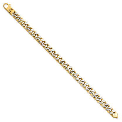 14K Gelbgold mit Rhodium Pavé Strukturiert 8.5mm Flach Panzer Kette Herren Armband