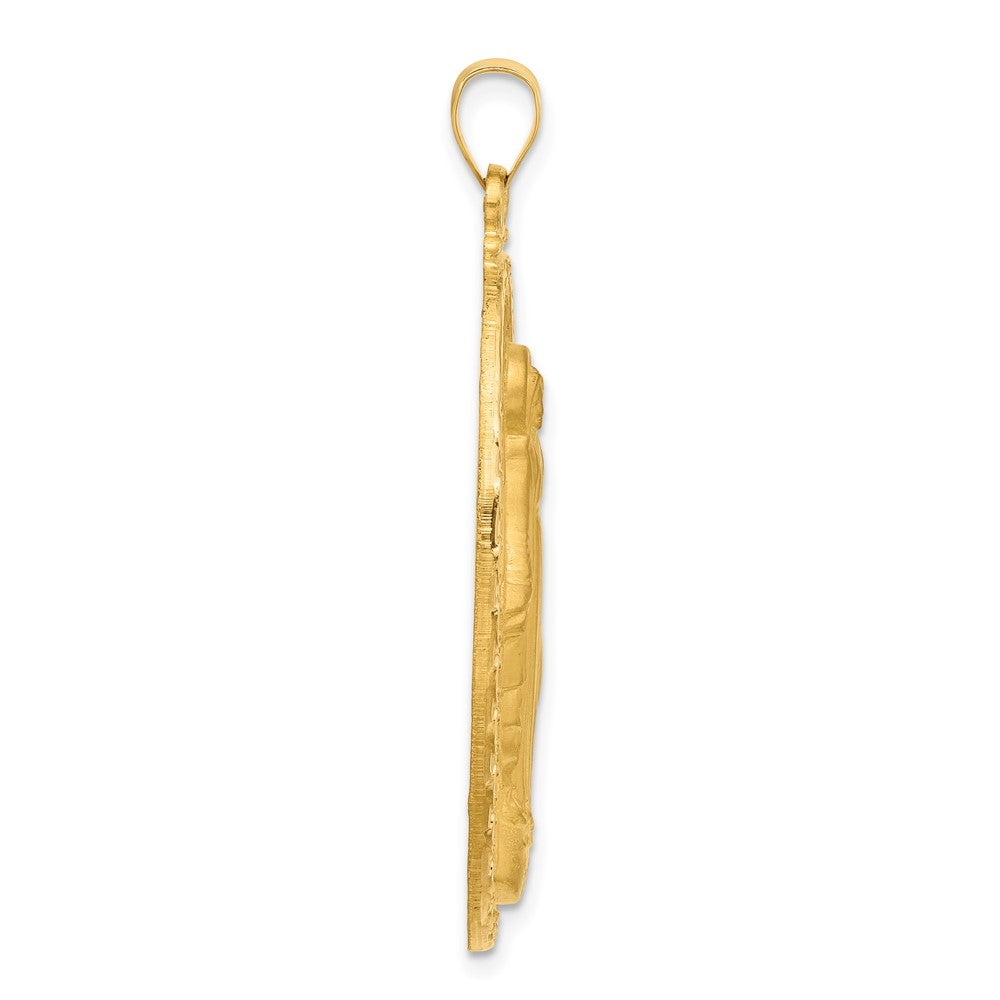 14K Gelbgold Poliert und Satiniert Massiv Groß Wundertätig Medaille Oval Anhänger