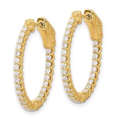 14K Gelbgold.78 Karat Diamant In/out Oval Creole mit Sicherheits Verschluss Ohrringe