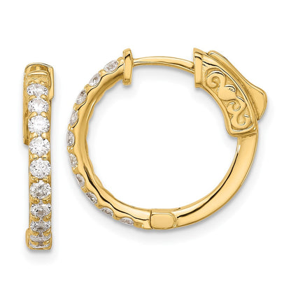 14K Gelbgold.7 Karat Diamant Rund Creole mit Sicherheits Verschluss Ohrringe