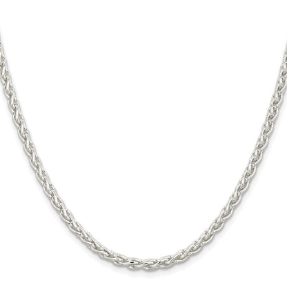 Sterlingsilber Rhodiniert 3.7mm Rund Ährenkette 28 Zoll Kette