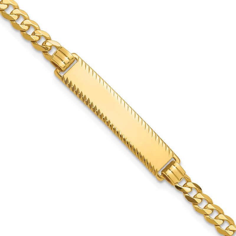 14K Gelbgold Poliert Massiv Kette/solid Platte Flach Panzer Glieder Diamantiert 29x6.5mm Platte 8 Zoll Id Armband