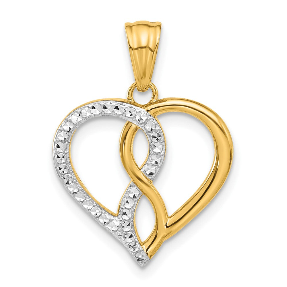 14K Gelbgold und Rhodium diamantgeschliffener Unendlichkeitsherz-Anhänger