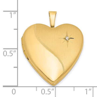 14K Gelbgold Satiniert und Poliert Diamant Stern 20mm Herz Medaillon