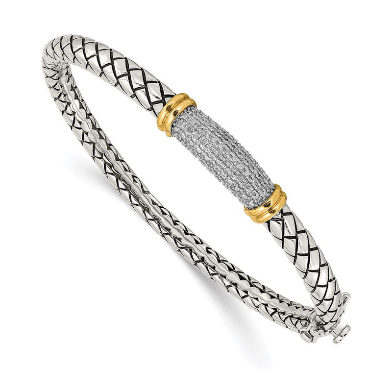 Shey Couture Sterlingsilber mit 14K Akzente Antikisiert Diamant Klappbar Armreif Armband
