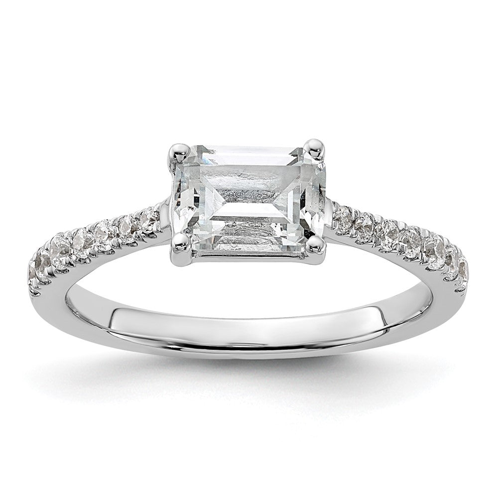 14K Weißgold Ost West (holds 1 Karat (6.9x5.2mm) Smaragd-cut Mittig) 1/4 Karat Diamant Halbfassung Verlobungsring