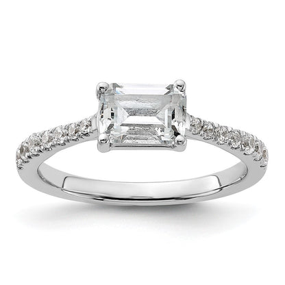 14K Weißgold Ost West (holds 1 Karat (6.9x5.2mm) Smaragd-cut Mittig) 1/4 Karat Diamant Halbfassung Verlobungsring
