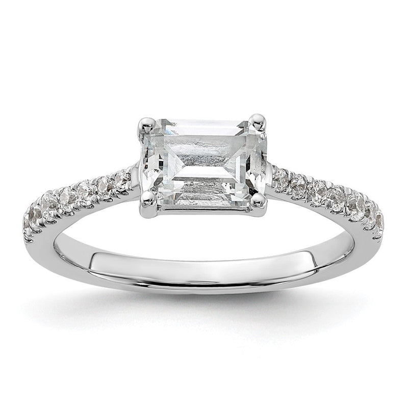 14K Weißgold Ost West (holds 1 Karat (6.9x5.2mm) Smaragd-cut Mittig) 1/4 Karat Diamant Halbfassung Verlobungsring
