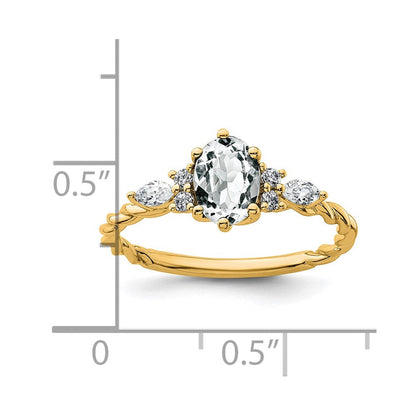 14K Gelbgold Ring mit Diamant und 7x5 ovalem April/Topas, Größe 7, gedreht