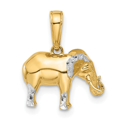 14K Gelbgold und Rhodium diamantgeschliffener 3-D-Elefant-Anhänger