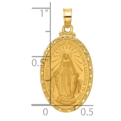 14K Gelbgold Poliert und Satiniert Massiv Wundertätig Medaille Oval Anhänger