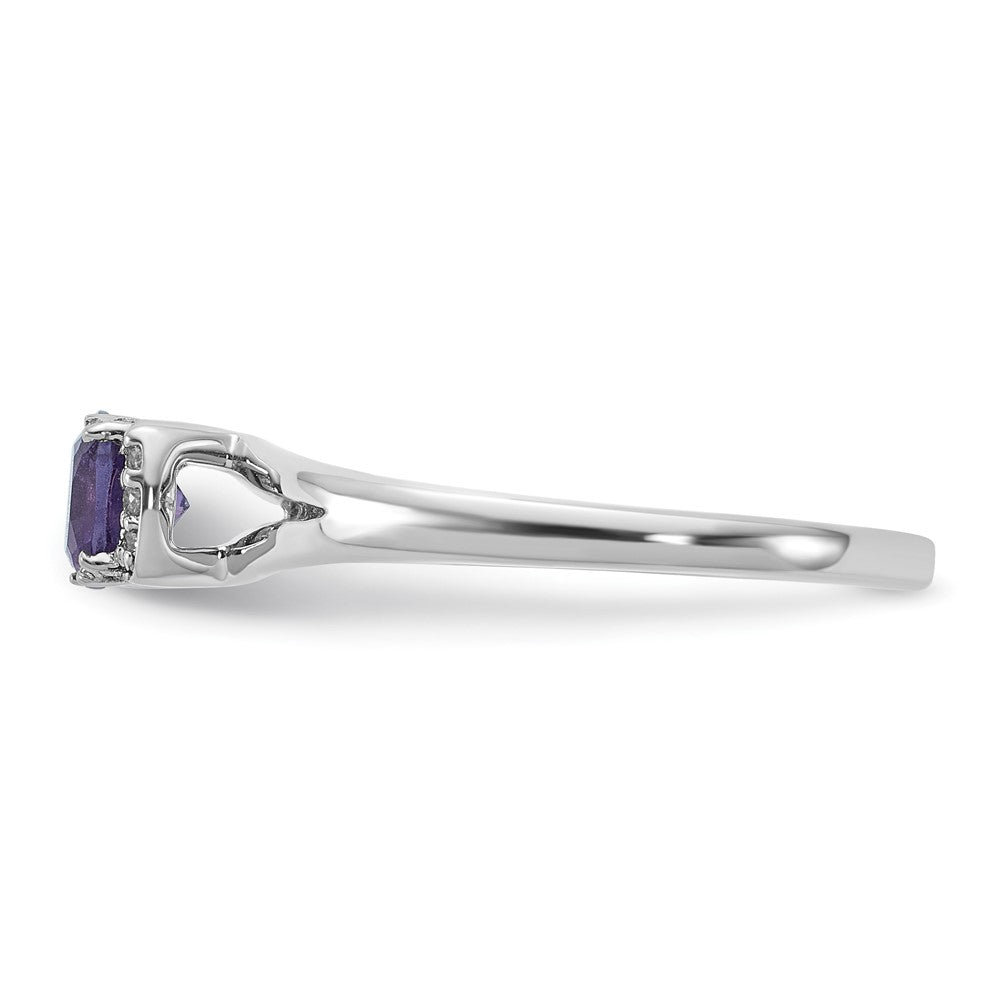14K Weißgold Ring mit Diamant und Amethyst, poliert