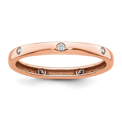 14K Roségold Poliert Größe 8.5 Zargenfassung-set 1/10 Karat Diamant Komplett Memoire Ehering Ring