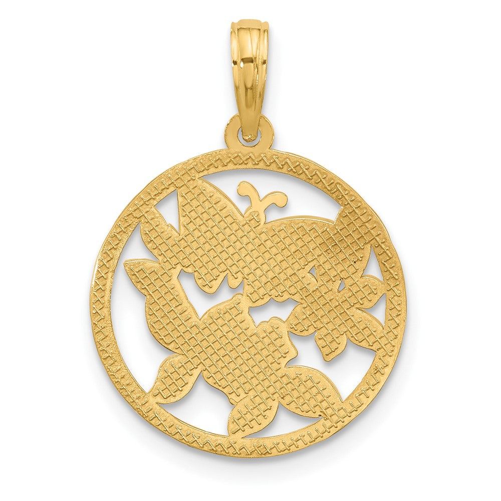 14K Gelbgold Polierter Fantasie-Schmetterling-und-Blumen-Charm