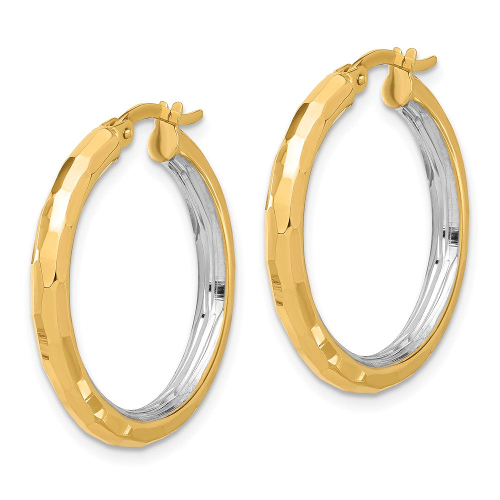 14K Gelbgold mit Rhodium Poliert und Diamantiert Creolen