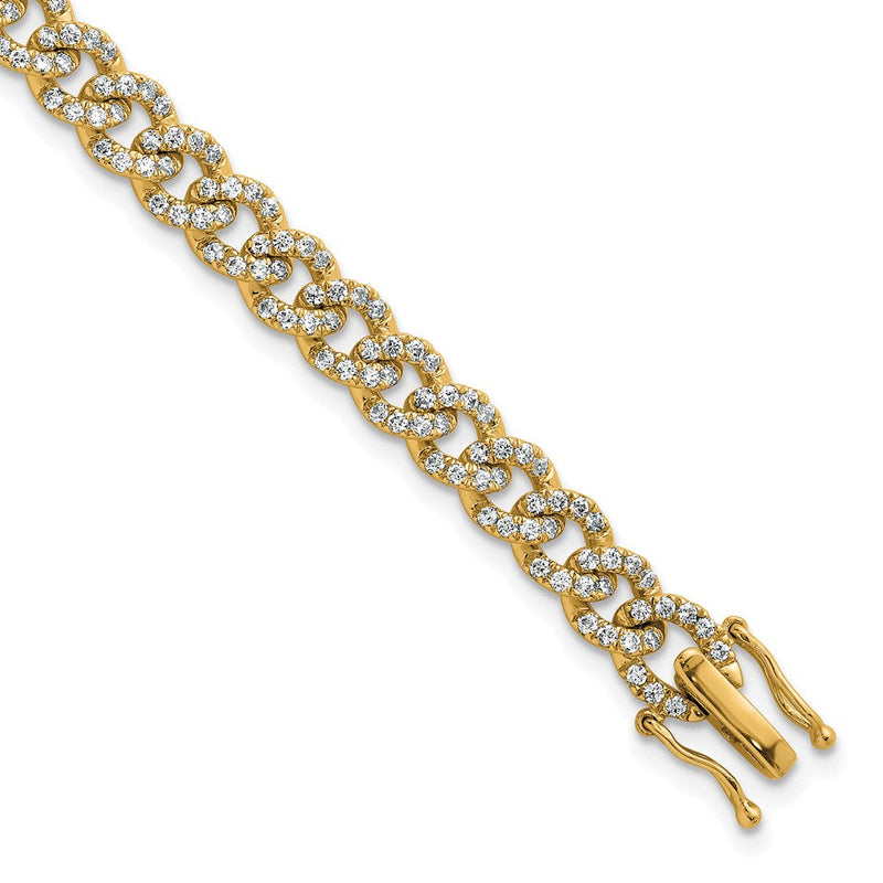 14K Gelbgold Poliert Komplett 2.6 Karat Diamant Fantasie Panzer Glieder 7 Zoll Armband