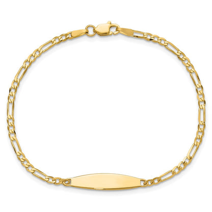 14K Gelbgold Poliert Massiv Kette/solid Platte Figaro Glieder 24.6x5.5mm Platte Id Armband