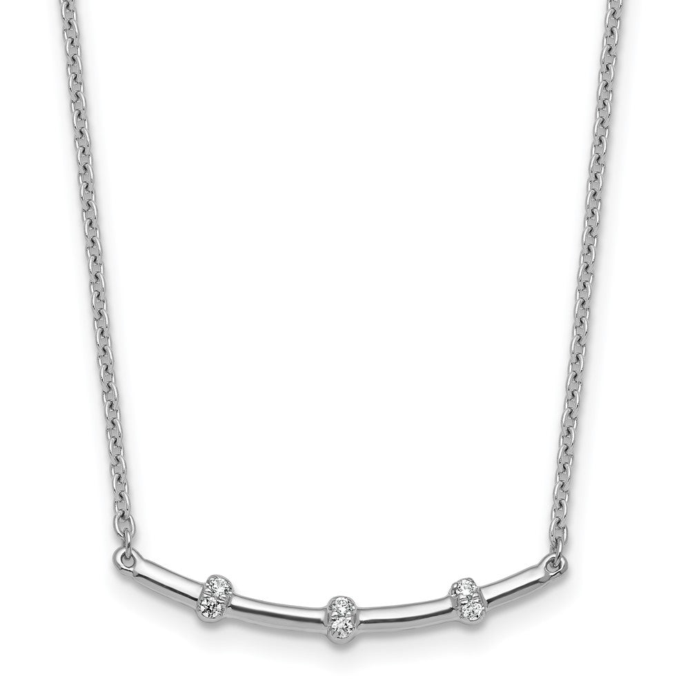 14K Weißgold Poliert 1/20 Karat Diamant Gebogen Stab 18 Zoll Halskette