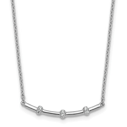 14K Weißgold Poliert 1/20 Karat Diamant Gebogen Stab 18 Zoll Halskette