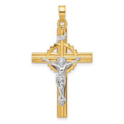 14K Bicolor Gold Strukturiert Hohl Inri Iona Kruzifix Pendent