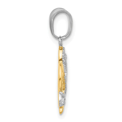 14K Gelbgold mit Rhodium Diamantgeschliffener Herzen-und-Pfeil-Anhänger