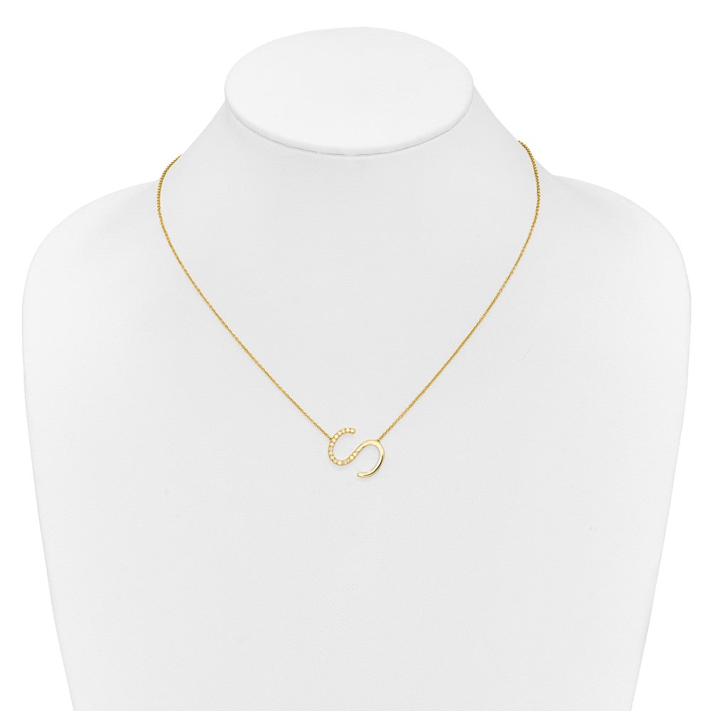 14K Gelbgold Seitlich Diamant Initiale S 18 Zoll Halskette