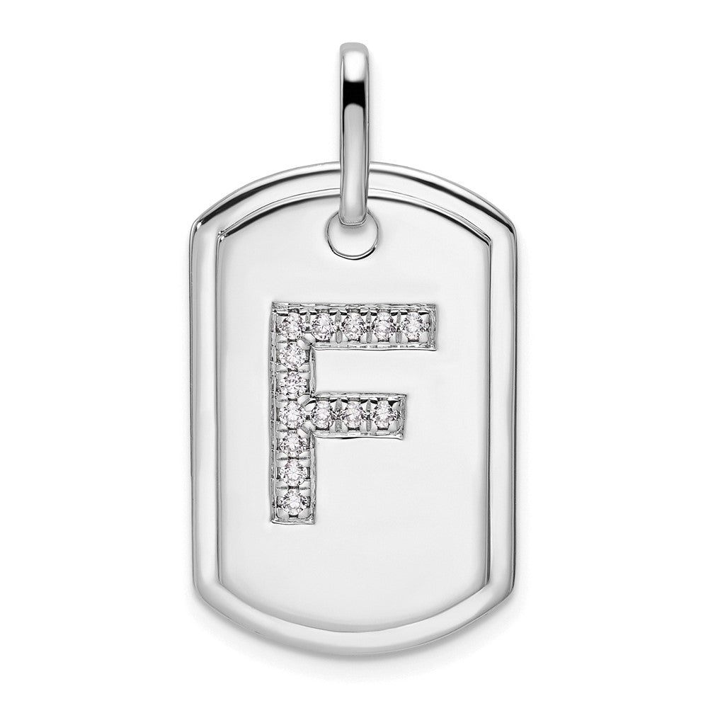 14K Weißgold Diamant-Initial-F-Hundemarke-Charm