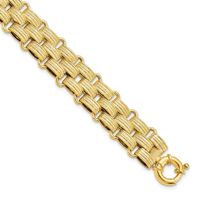 14K Gelbgold Poliert Korb Weave Fantasie 8 Zoll Armband