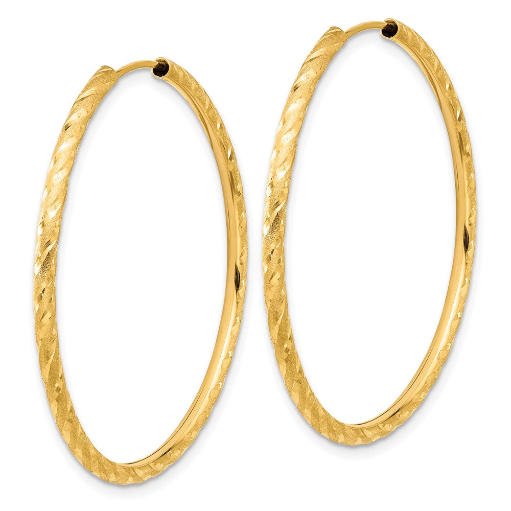 14K Gelbgold 2.00x40mm Poliert und Satiniert Diamantiert Endlos Röhre Creolen
