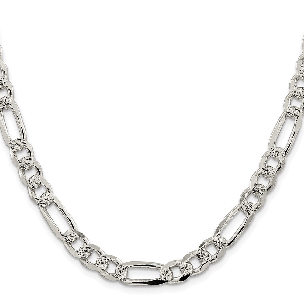 Sterlingsilber Rhodiniert 8mm Pavé‚ Flach Figaro Halskette