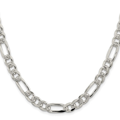 Sterlingsilber Rhodiniert 8mm Pavé‚ Flach Figaro Halskette