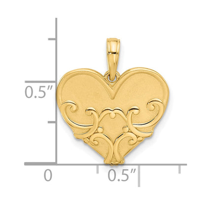 14K Gelbgold Charm "Verschlungenes Herz" mit Schnörkeln, poliert und gebürstet