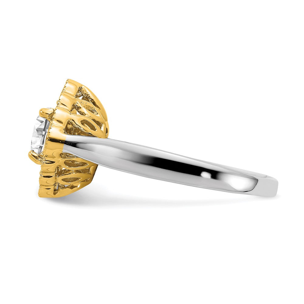 True Origin 14K Bicolor Gelb- und Weißgold Verlobungsring mit 0,25 ct. laborgezüchtetem Diamanten VS+ F+, Halbfassung, Rund, Halo