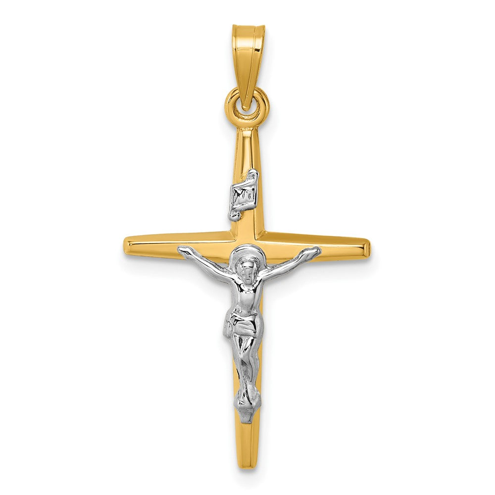 14K Gelbgold mit Rhodium Poliert Inri Kruzifix Kreuz Anhänger