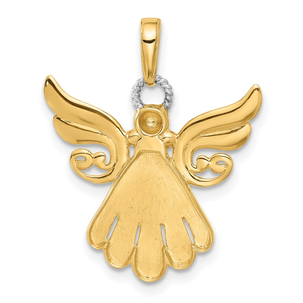 14K Gelbgold und Rhodium Diamantierter Engel-Anhänger