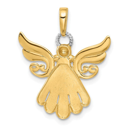 14K Gelbgold und Rhodium Diamantierter Engel-Anhänger