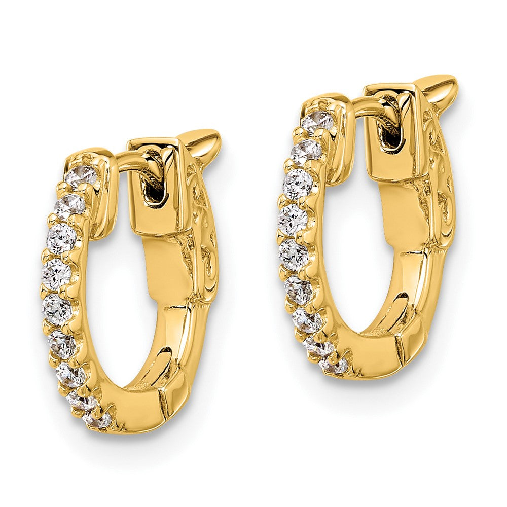 14K Gelbgold.18 Karat Diamant Rund Creole mit Sicherheits Verschluss Ohrringe