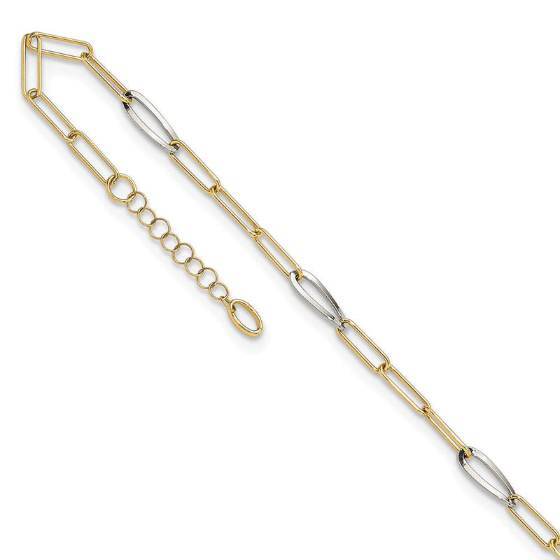 14K Bicolor Gold Bicolor Büroklammer Glieder 9 Zoll Plus 1 Zoll Verlängerung - Total 10 Zoll Fußkettchen