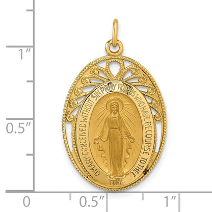 14K Gelbgold Poliert und Satiniert Halbmassiv Wundertätig Medaille in Rahmen Oval Anhänger