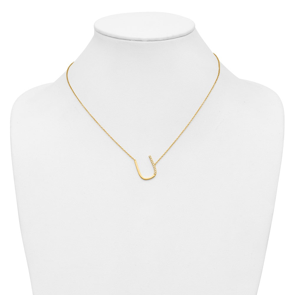14K Gelbgold Seitlich Diamant Initiale U 18 Zoll Halskette