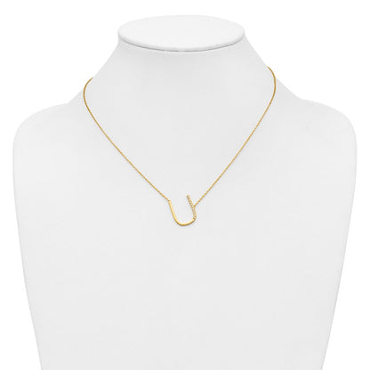 14K Gelbgold Seitlich Diamant Initiale U 18 Zoll Halskette