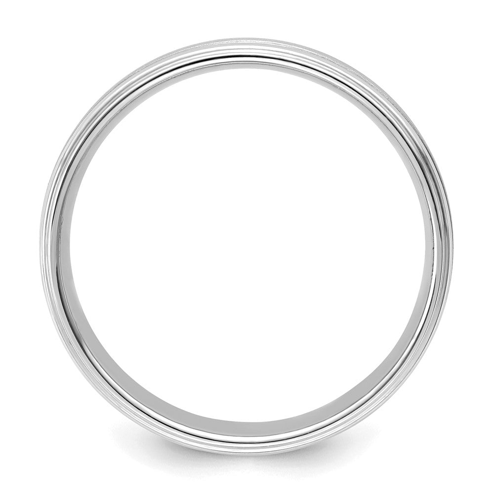 14K Weißgold 6 mm leichter Ehering mit Komfort-Passform, gebürstet-satiniert/poliert und Milgrain-Rille am Rand