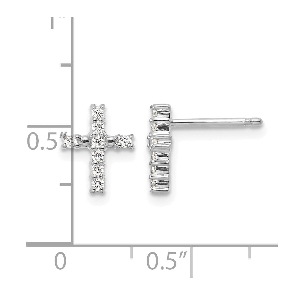 14K Weißgold Diamant-Kreuz-Ohrstecker, poliert