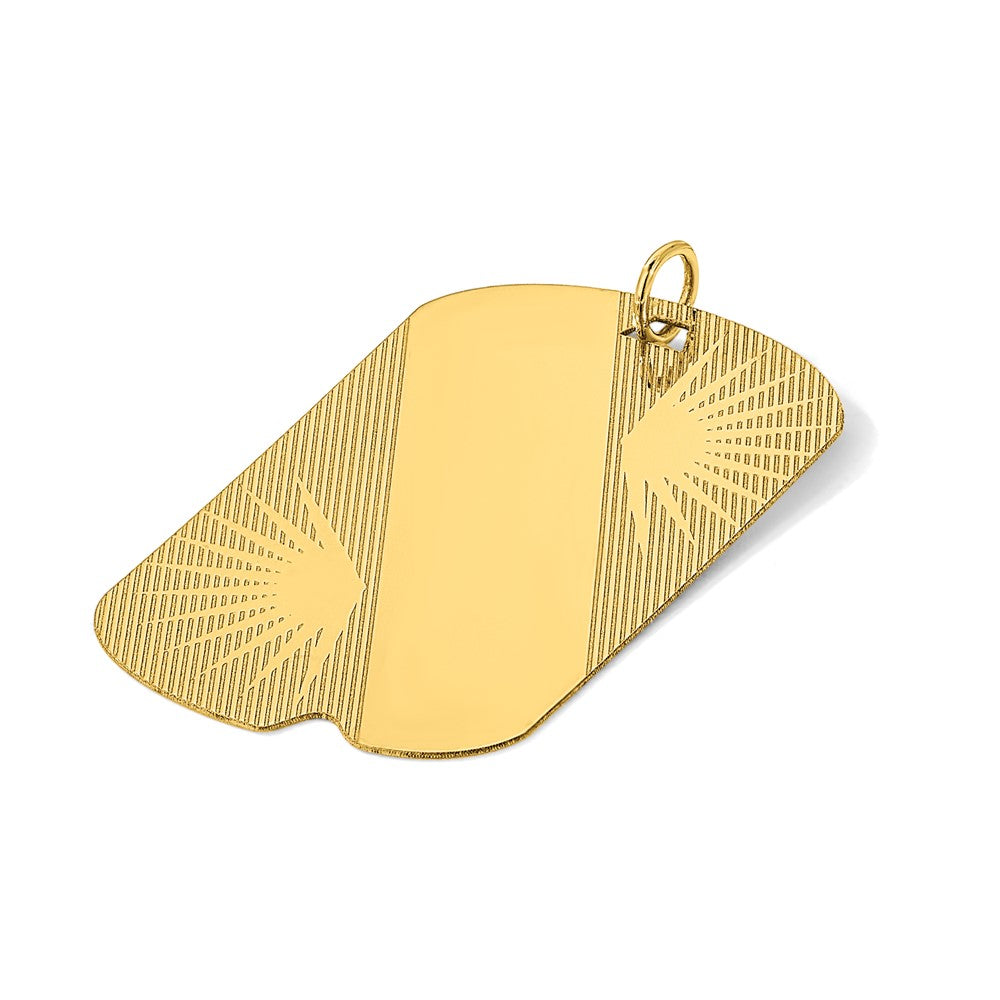 14K Gelbgold Gemustert Sonnenstrahl mit Diagonal Stripe.018 Stärke Gravierbar 43x25mm Erkennungsmarke Plättchen Charm