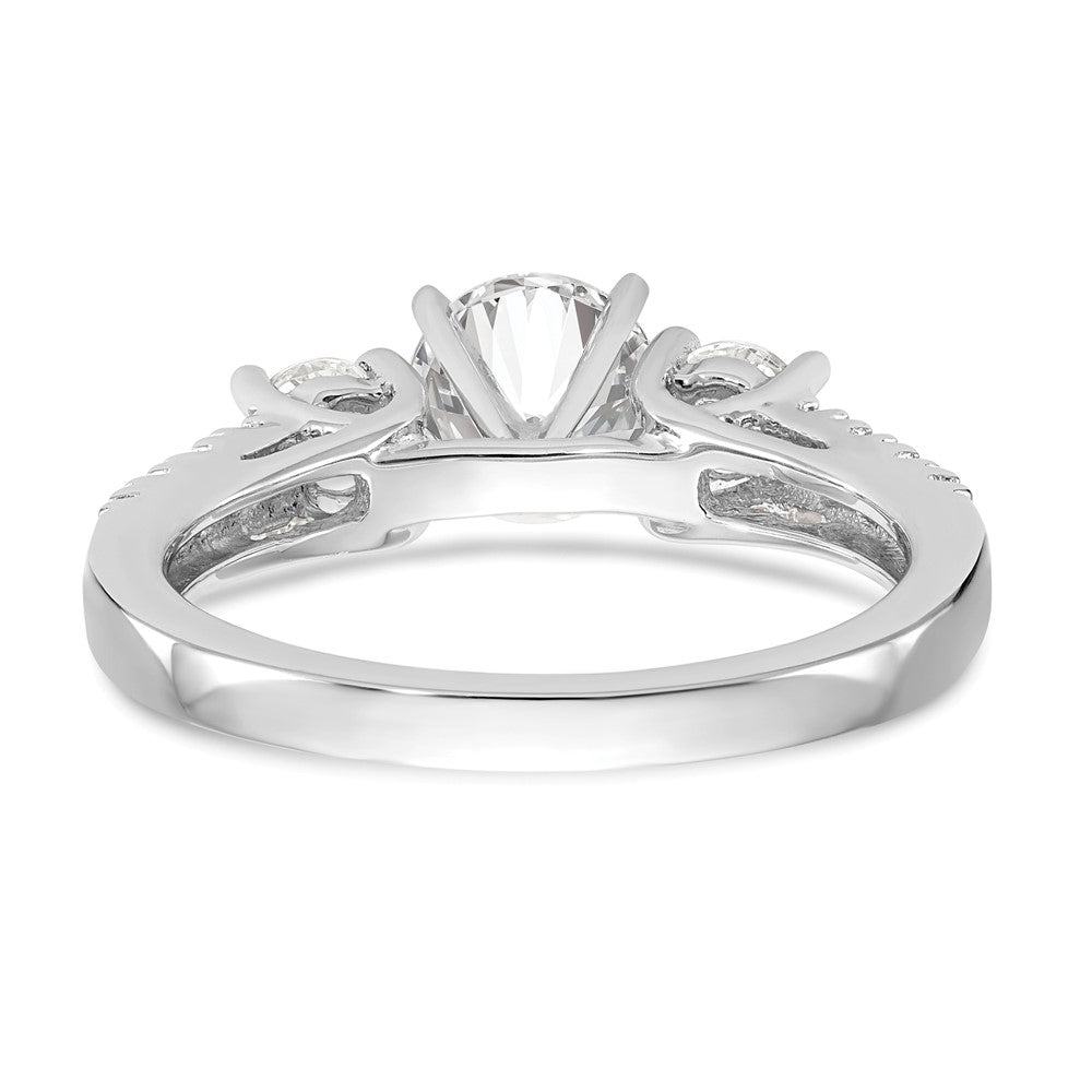 14K Weißgold 3-stone Plus Stift Set Mittig Diamant Halbfassung Verlobungsring