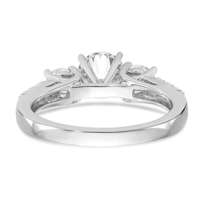 14K Weißgold 3-stone Plus Stift Set Mittig Diamant Halbfassung Verlobungsring